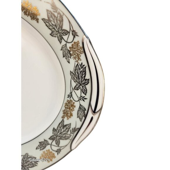 Noritake China Silvine 5487 Large Serving Platter Green Gold Flowers Silver Trim - Picture 11 of 13